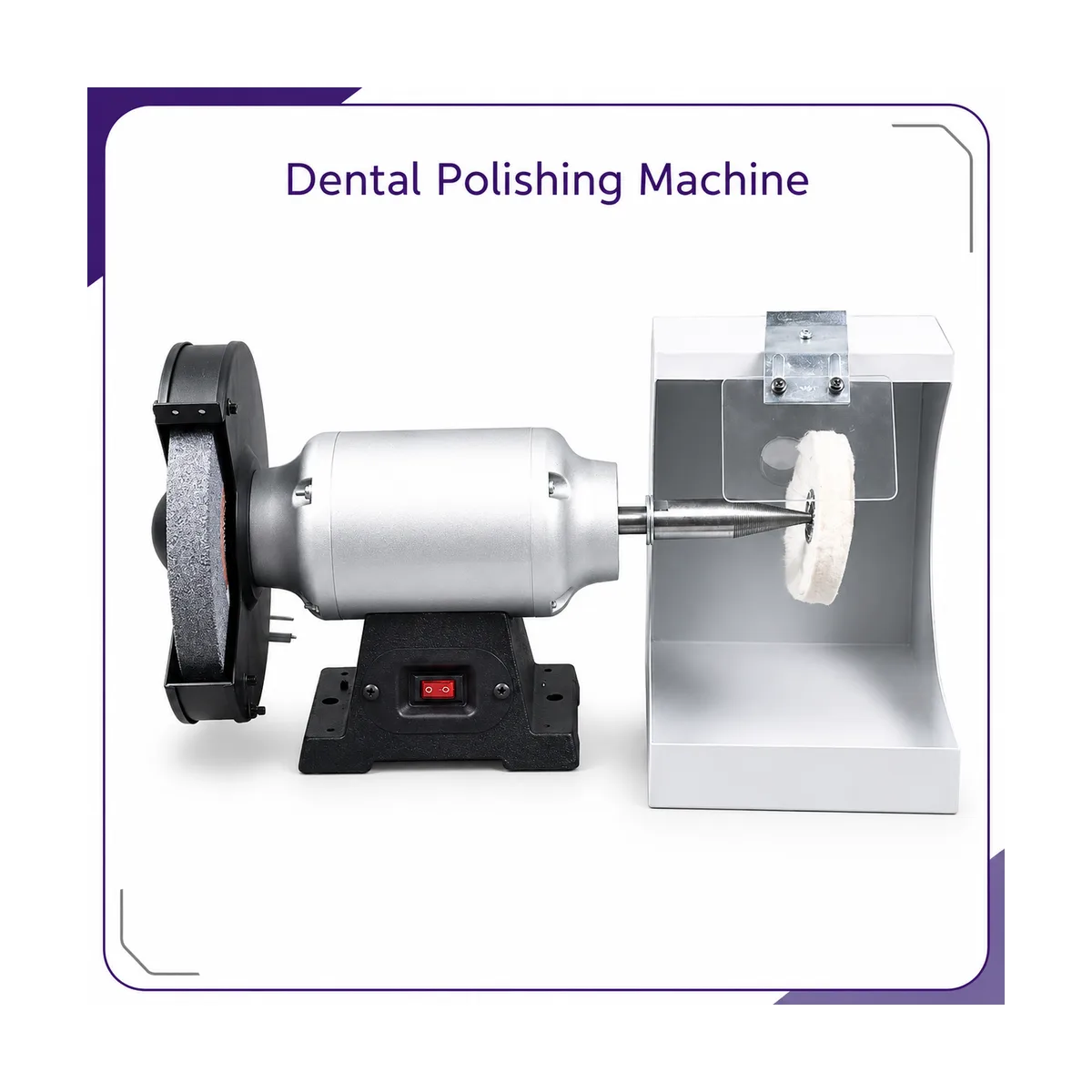 Single-top polishing machine with grinding wheel on the left and a buffing wheel inside the white dust hood on the right