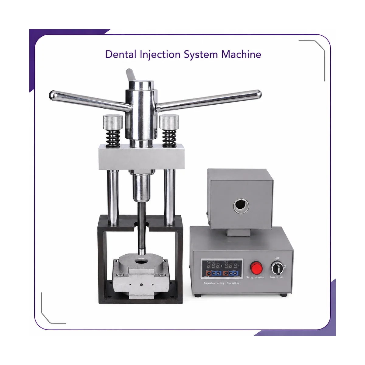 Split injection set with T-handle screw press and the square heater box mounted on the temperature controller